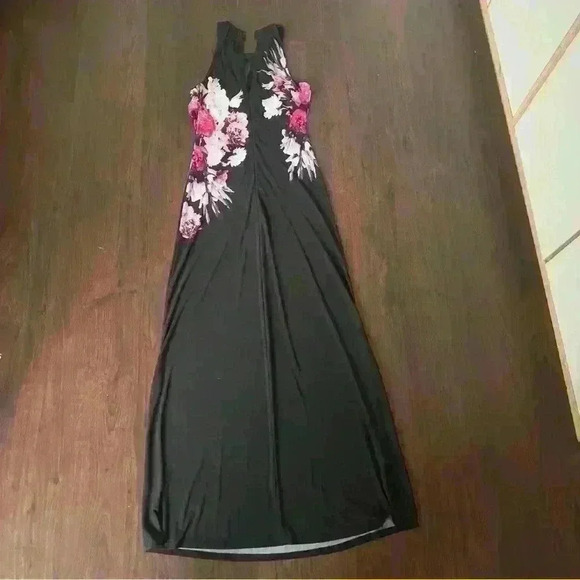 Vintage Cache Floral Halter Jersey Maxi Dress Black/White/Pink XS - Picture 6 of 6